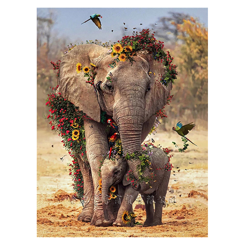 K-A4.1 DP2545099 Diamond Painting -Canvas 50x40cm - Painting 45x35cm Elephants