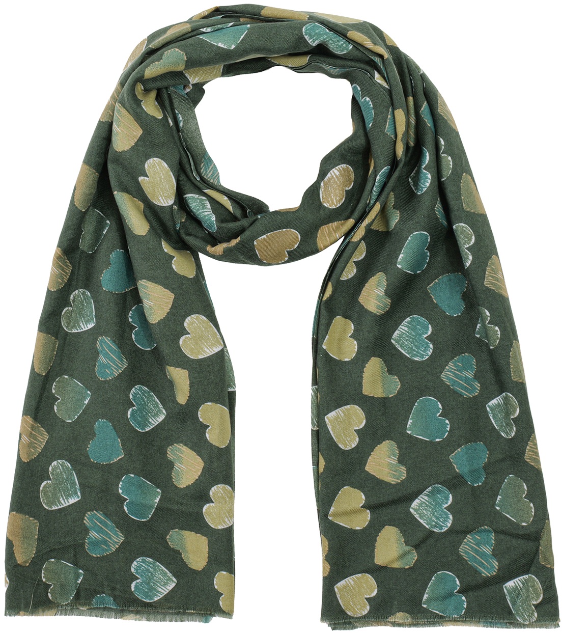 R-M8.2 SCARF405-731-2 Soft Scarf Hearts 180x90cm Green