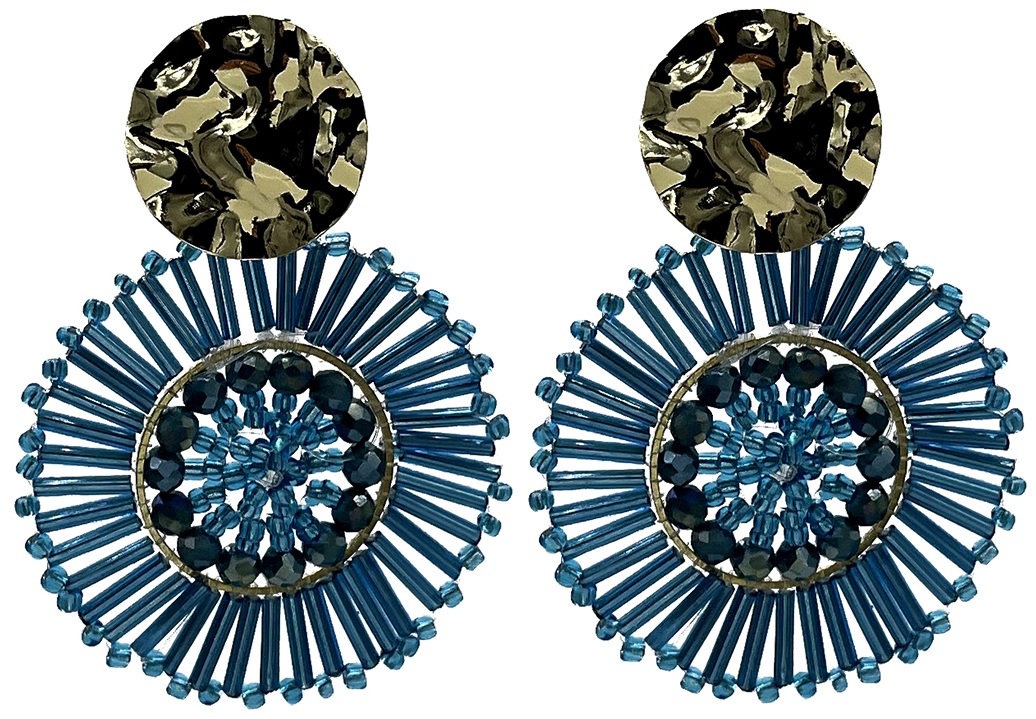 E-B19.4 E2591-130-3 Earrings Faceted Glass Beads 6x4.5cm Blue