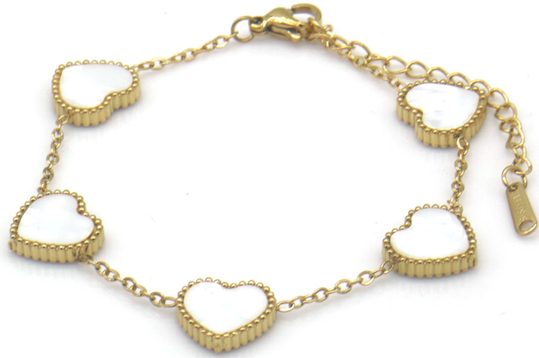 F-E6.5 B1033-003G S. Steel Bracelet Hearts MOP 16-21cm