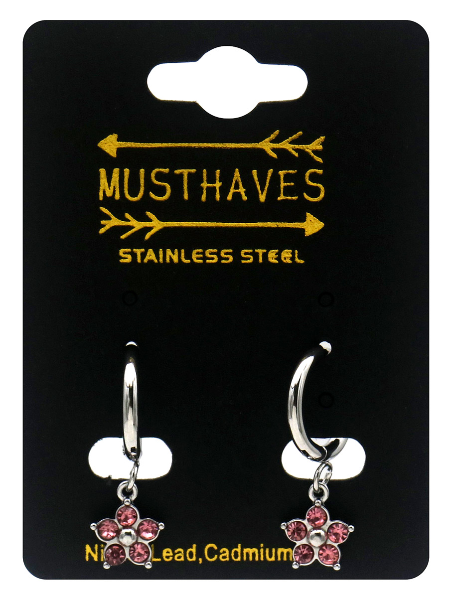 D-E20.5 E2612-208S-1 S. Steel Earrings Crystal Flower 2.5x1.2cm Pink