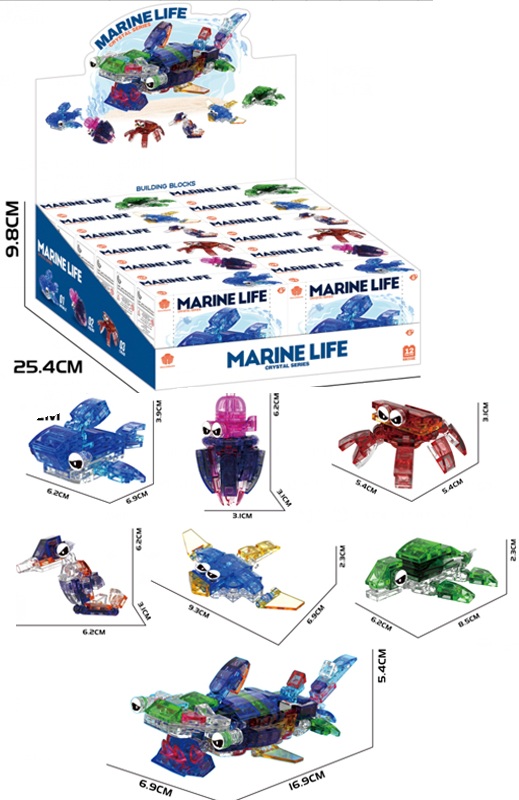 Y-C4.4 BB332E Building Blocks 6 in 1 Marine Life Crystal Series - 12pcs in Display