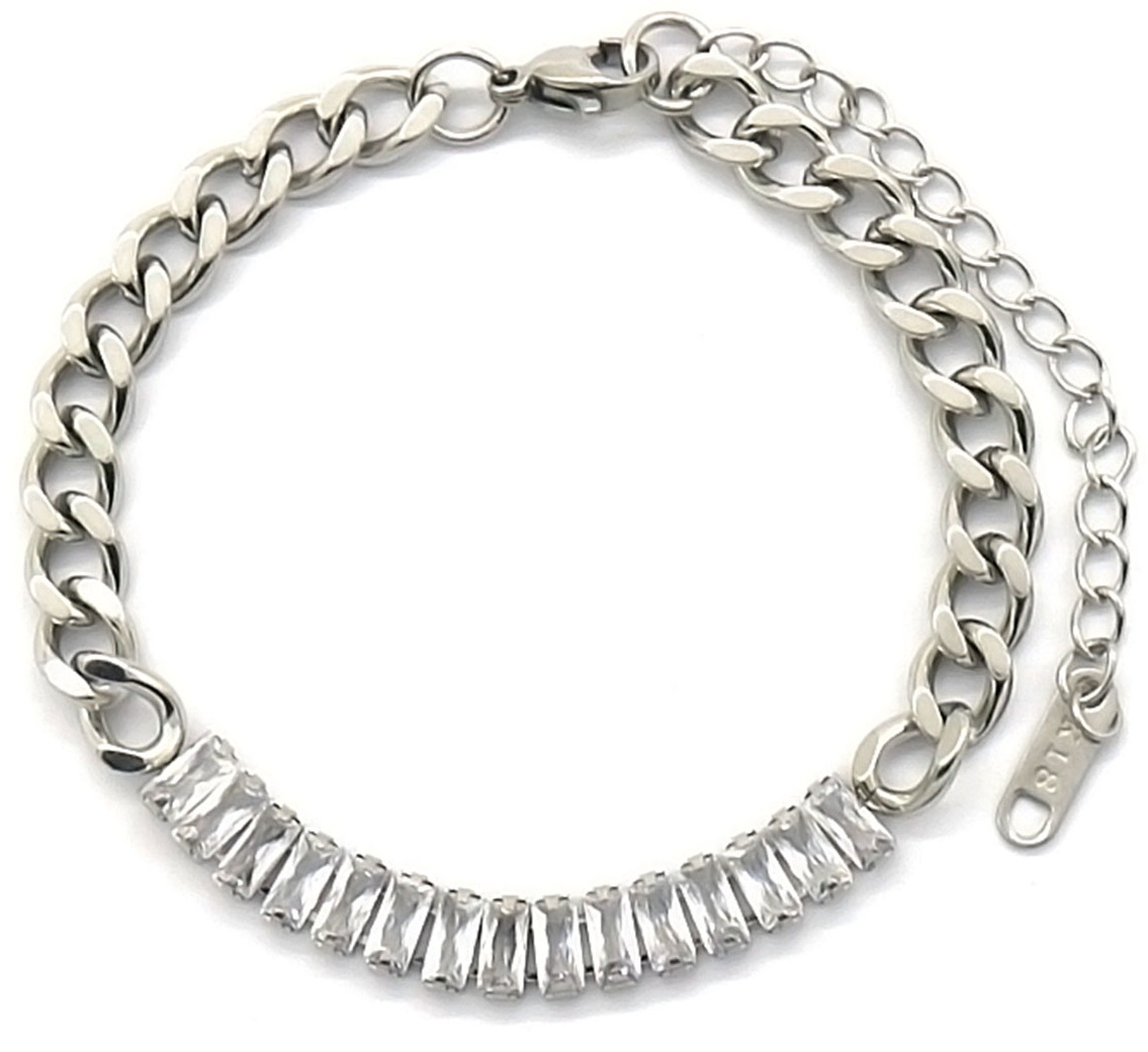 B-E6.5 B064-001S S. Steel Bracelet Crystals 16-21cm
