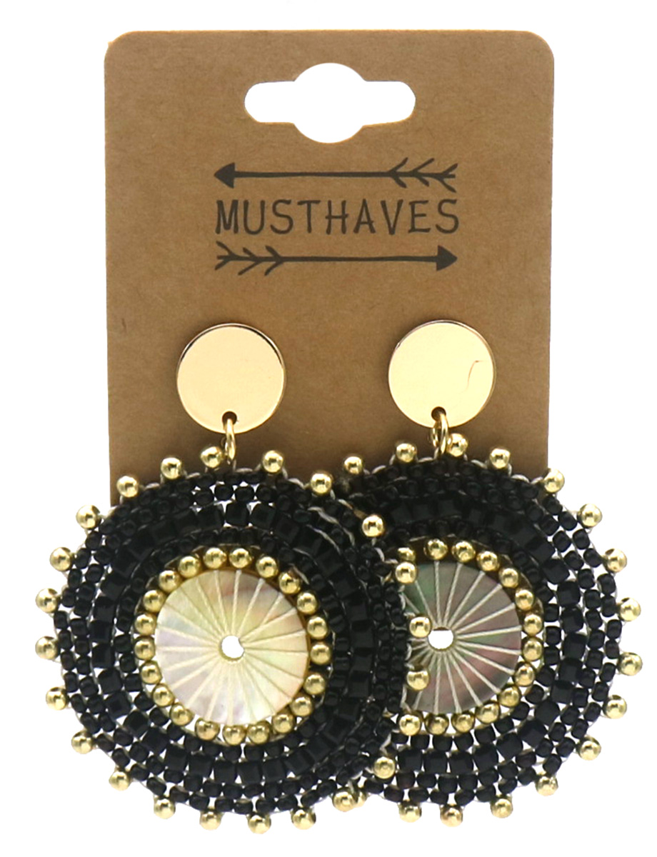 F-D17.2 E2591-133-3 Fashion Earrings Glassbeads 5.5x4.5cm  Black