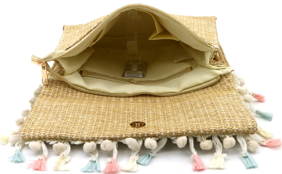 R-K7.2 BAG1119-001-1 Woven Bag Shells-Tassels 28x22x5cm