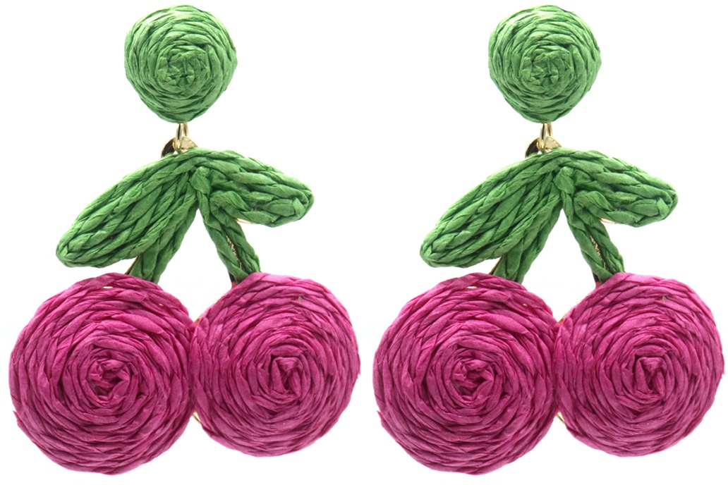 J-D2.2 E1028-004-1 Statement Earrings Cherries 5.5x4cm Pink