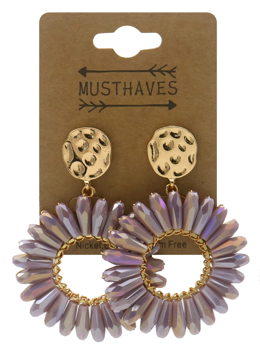 G-C6.2 E2591-140-2 Fashion Earrings Glassbeads 5.5x4cm Purple