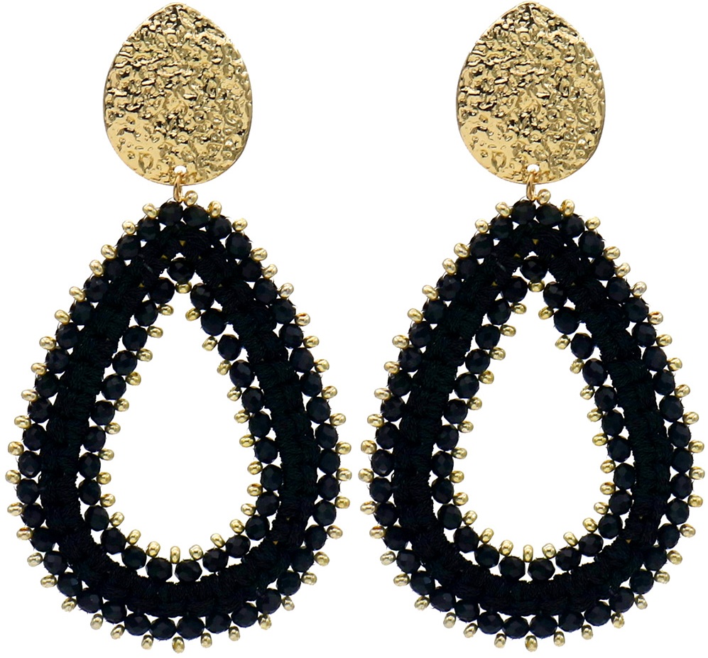 I-A7.3 E2591-134-1 Fashion Earrings Glassbeads 8x4.5cm Black