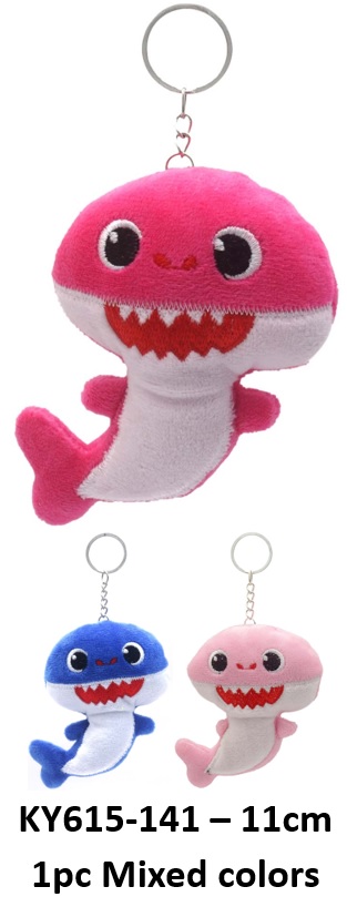 T-I7.1 KY615-141 Plush Keychain Shark - 11cm - Mixed Colors - 1pc