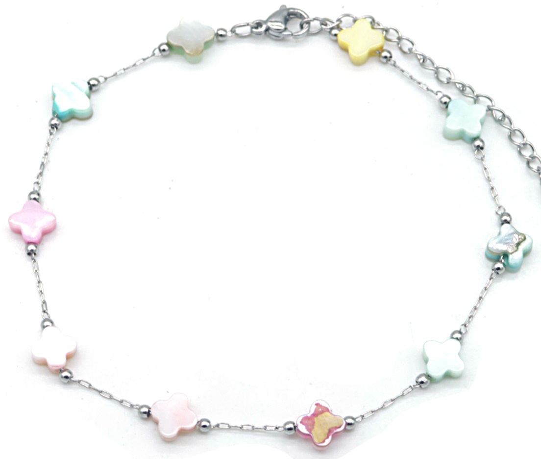 J-F8.2 ANK835-019S S. Steel Anklet Clovers