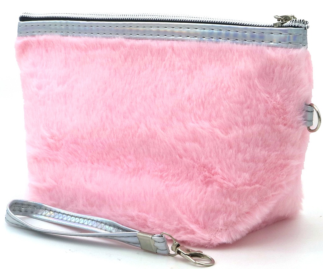 Q-C3.1 BAG1116-003-3 Make Up Bag Fluffy 24x13x8cm Pink