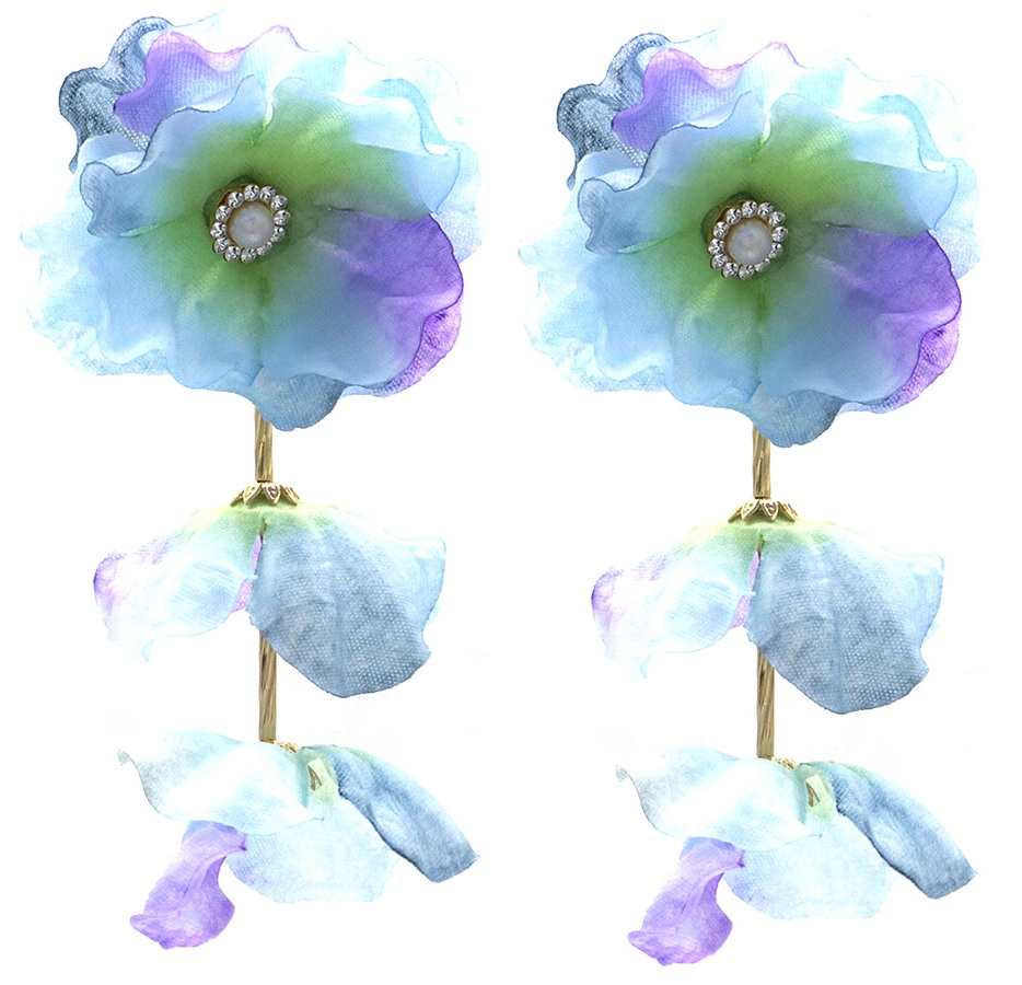 J-A6.2 E1028-010-2 Statement Earrings Flowers 9.5x5cm Blue