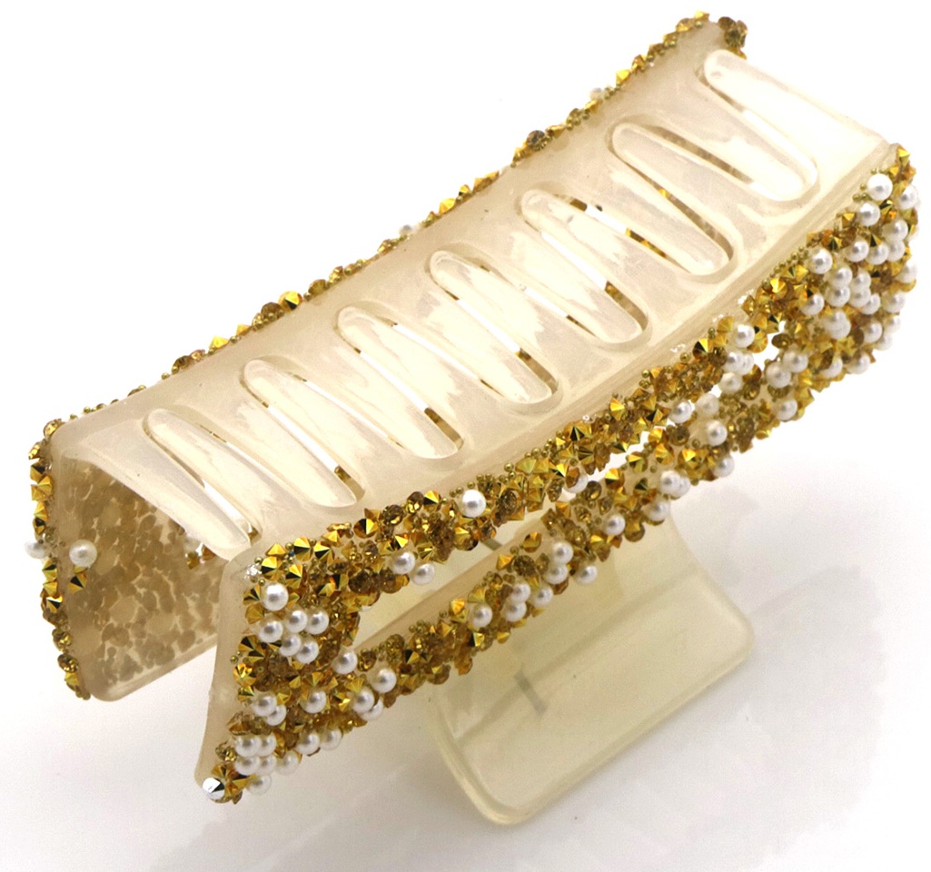 X-D3.1 H918-001-1 Hair Claw Glitters-Pearls  8.5cm Brown