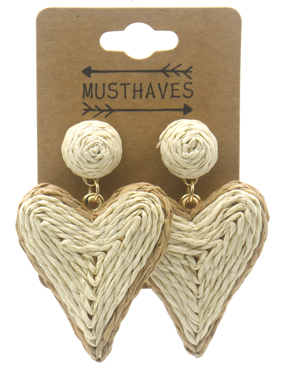 H-B3.3 E1028-009-2 Statement Earrings Heart 6x4cm Beige