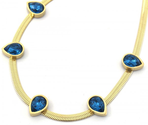 H-A9.1  N088-042G S. Steel Necklace Drops CZ Blue