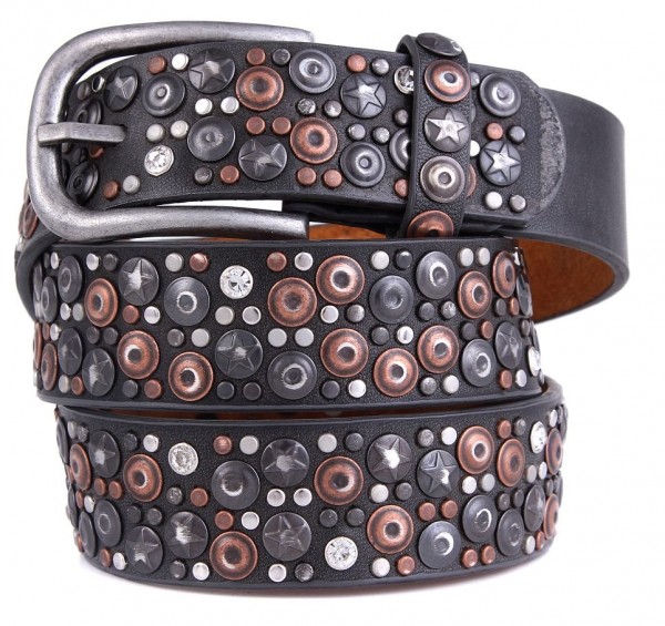 H-B1.1 FTG-060 PU with Leather Belt with Studs-Stars-Crystal 95x3,5 cm