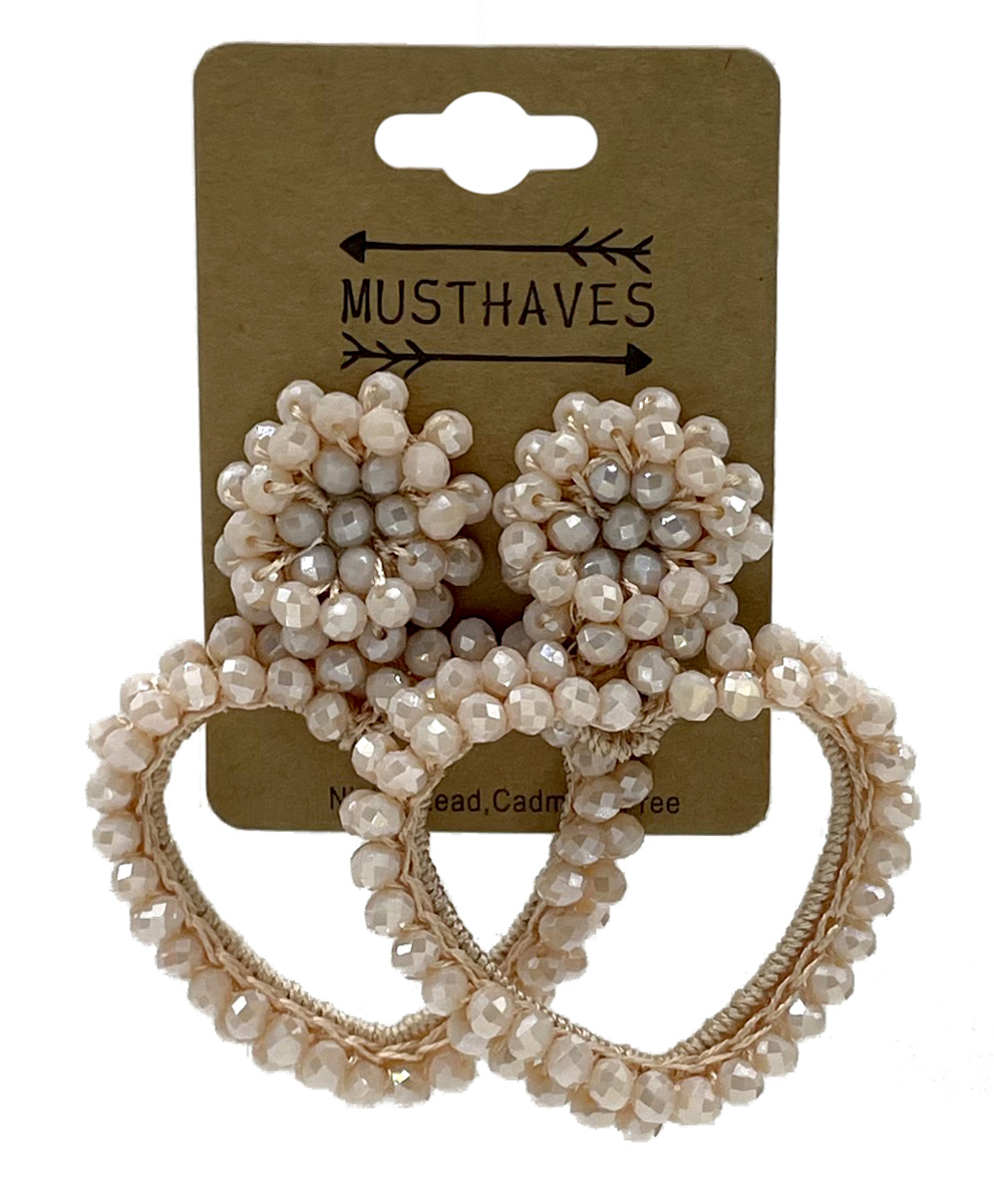 E-D17.5 E2591-136-3 Earrings Faceted Glass Beads Heart 6x4.5cm Black