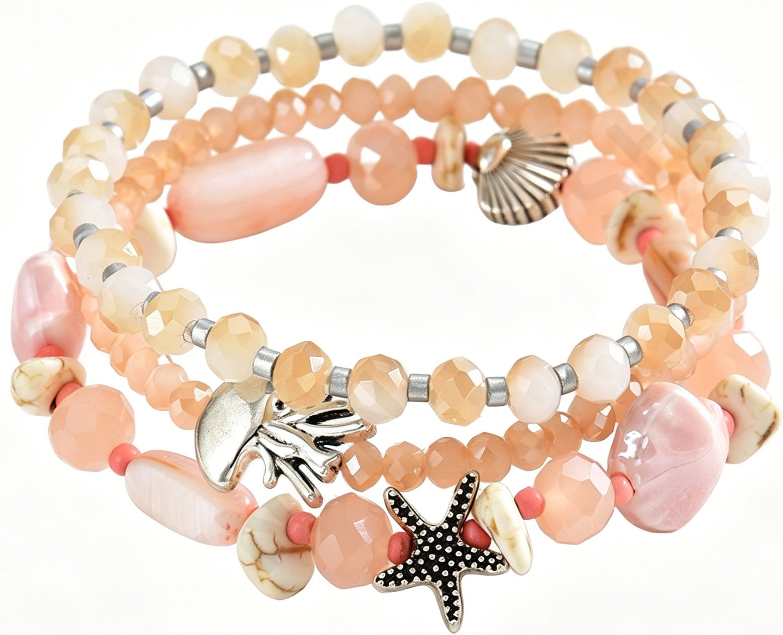 H-B19.4 B1670-082 Bracelet Set Faceted Glassbeads Pink
