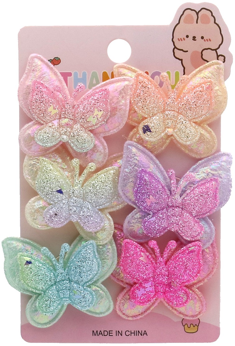S-E1.1 H1125-004 Hair Elastics Butterflies for Kids - 6pcs