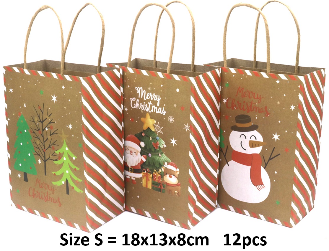 R-F3.2 PK1009-002S Paper Gift Bag Christmas 18x13x8cm - Mixed Designs - 12pcs