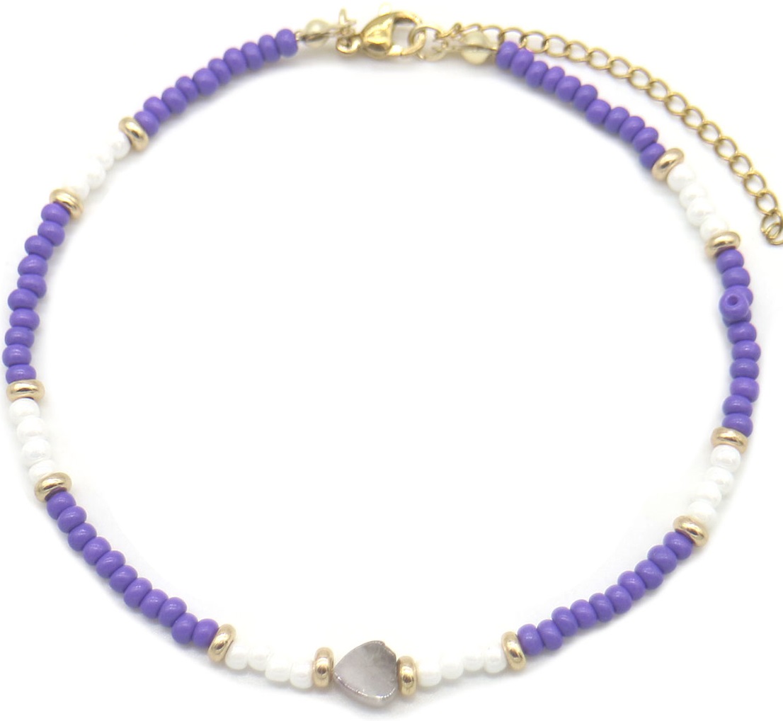 I-C9.1  ANK830-078-5 Anklet Heart Purple-White