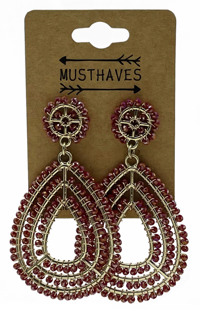 E-B5.4 E2591-142-3 Earrings Faceted Glass Beads Heart 6.5x3.5cm Red