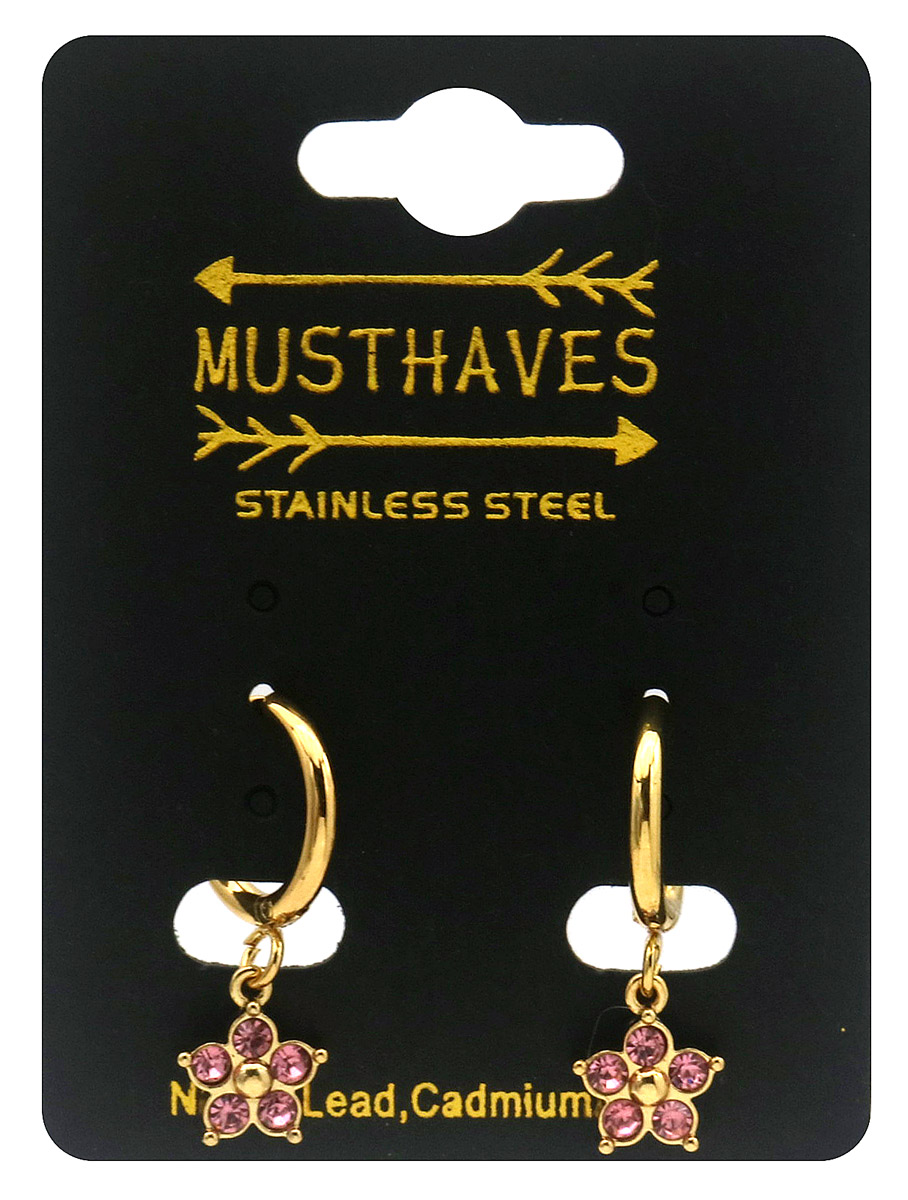 A-F18.4 E2612-208G-1 S. Steel Earrings Crystal Flower 2.5x1.2cm Pink