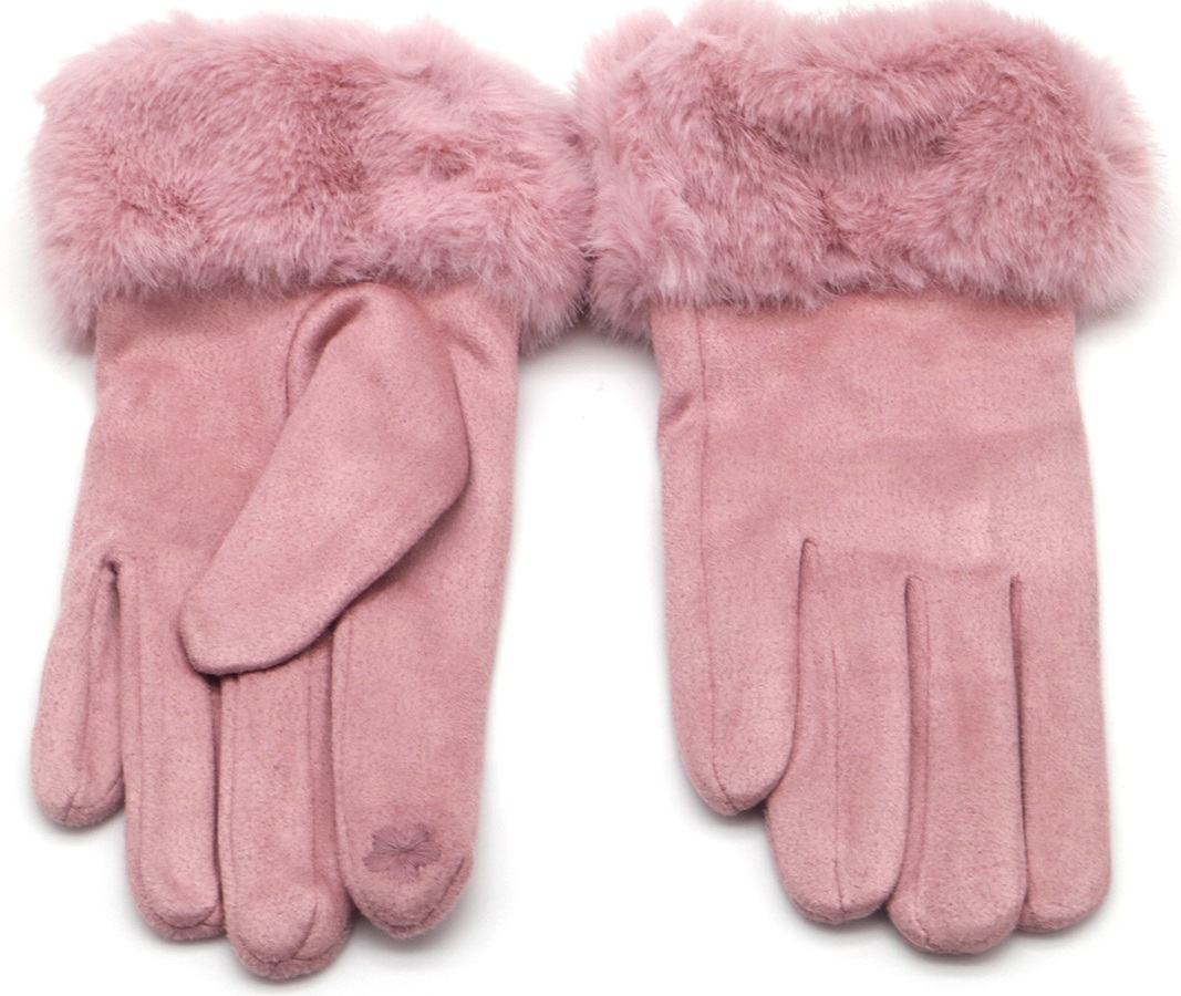 R-L6.1  GLOVES1002-003-3 Gloves Faux Fur Pink