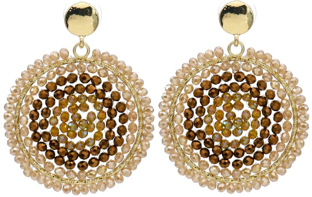 H-B2.3 E2591-131-3 Fashion Earrings Glassbeads 5.5x4cm Brown