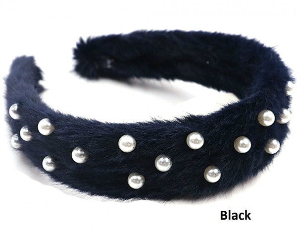 S-H7.4 H050-002 Diadem Fluffy Pearls 3cm Black
