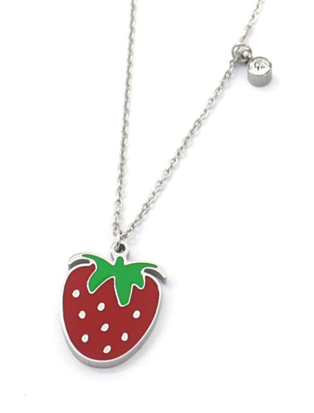 C-E7.5 N038-003S S. Steel Kids Necklace 20mm Strawberry 35-41cm