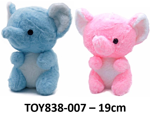 Y-D4.2 TOY838-007 Plush Elephant 19cm - Mixed Colors - 1pc