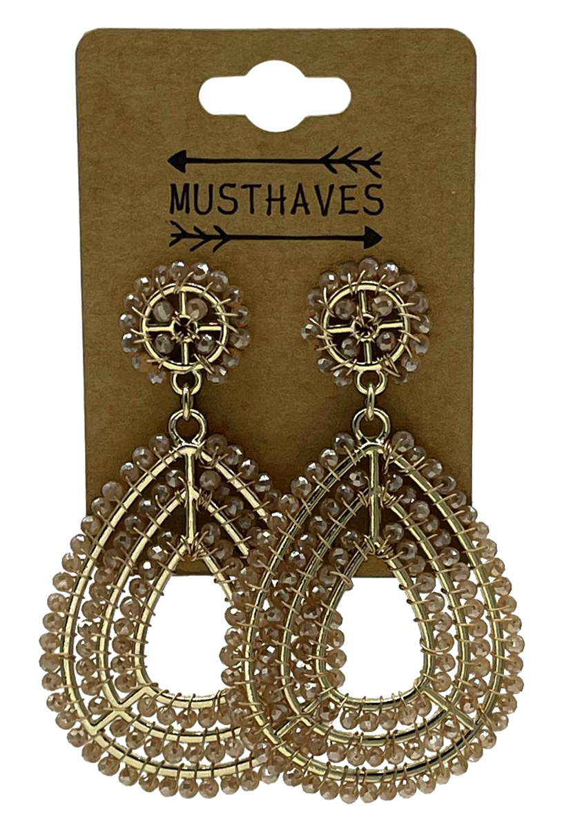 E-B18.5 E2591-142-4 Earrings Faceted Glass Beads Heart 6.5x3.5cm Brown