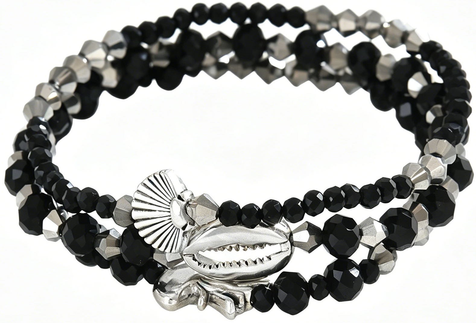 H-C4.1 B1670-082 Bracelet Set Faceted Glassbeads Black