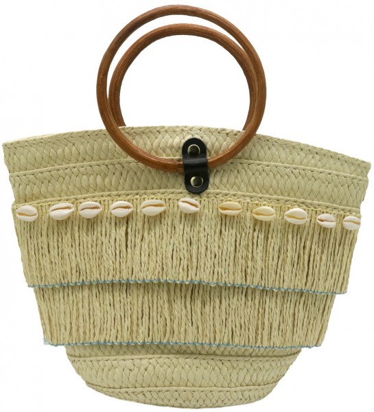 Y-C5.3 BAG001A-005 Bag Woven with Shells 28x20x10cm Beige