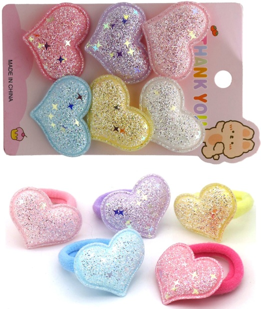 S-E3.1 H1125-005 Hair Elastics Hearts for Kids - 6pcs