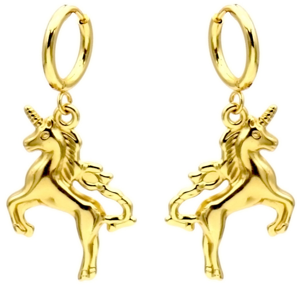 B-D17.1  E2612-082G S. Steel Earrings Unicorn 4.5x1.2cm