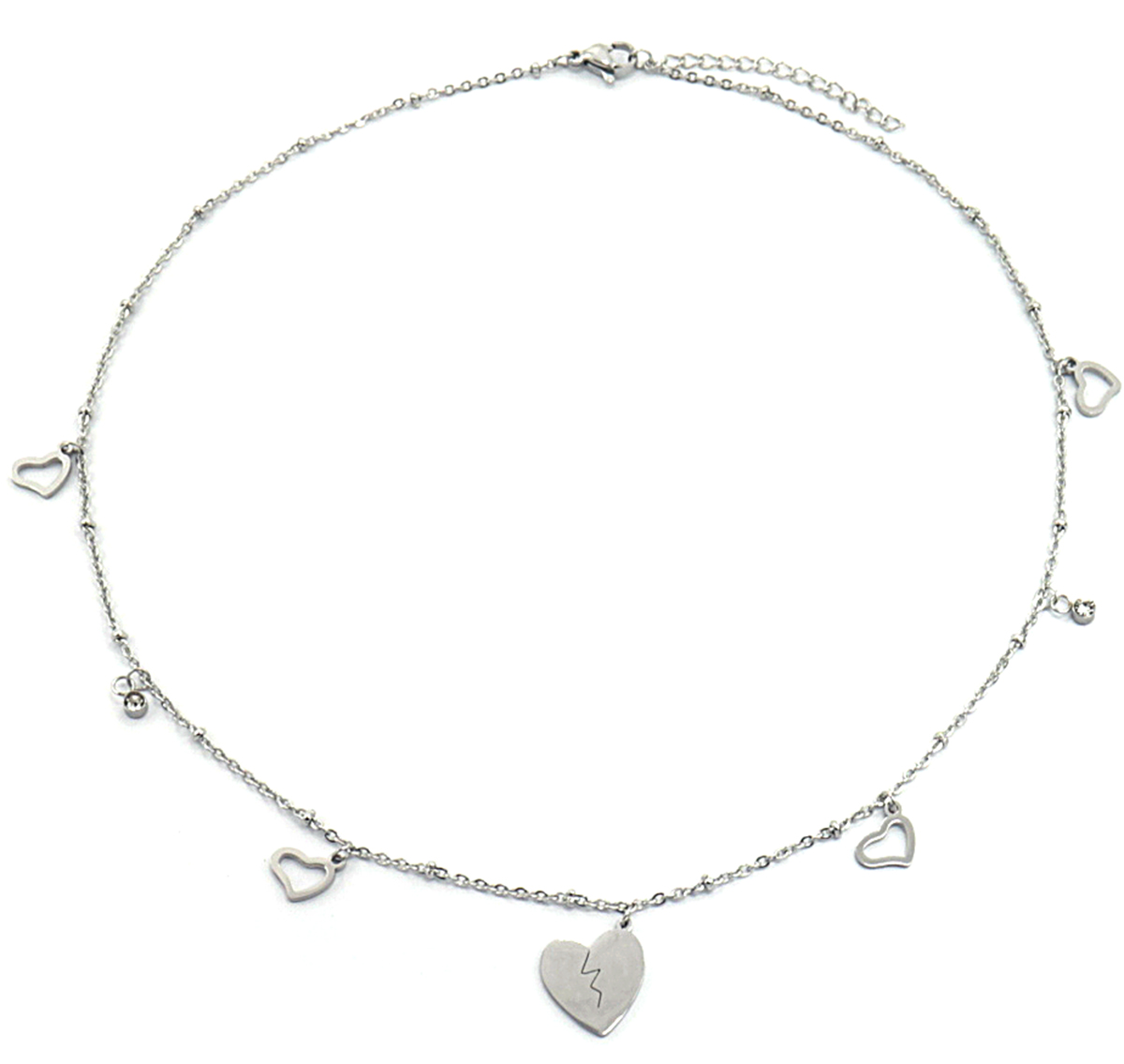A-E8.1 N2179-003S S. Steel Necklace 7 Charms Hearts