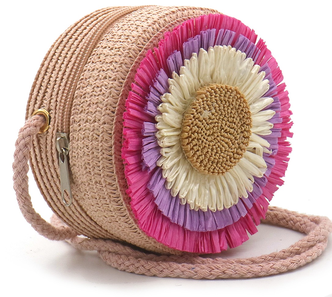 R-O7.1 BAG1120-005-1 Woven Bag Fod Kids Flower 12.5x7cm Pink