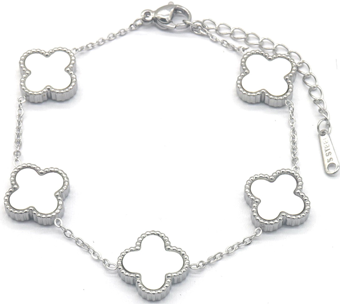 B-C4.5 B089-008S S. Steel Bracelet Clovers MOP