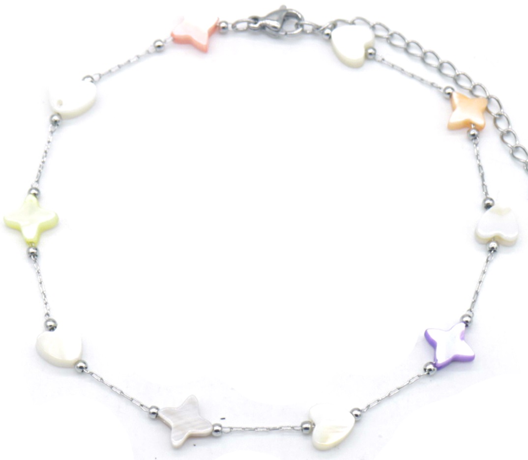 I-F21.1  ANK835-018S S. Steel Anklet Hearts-Stars