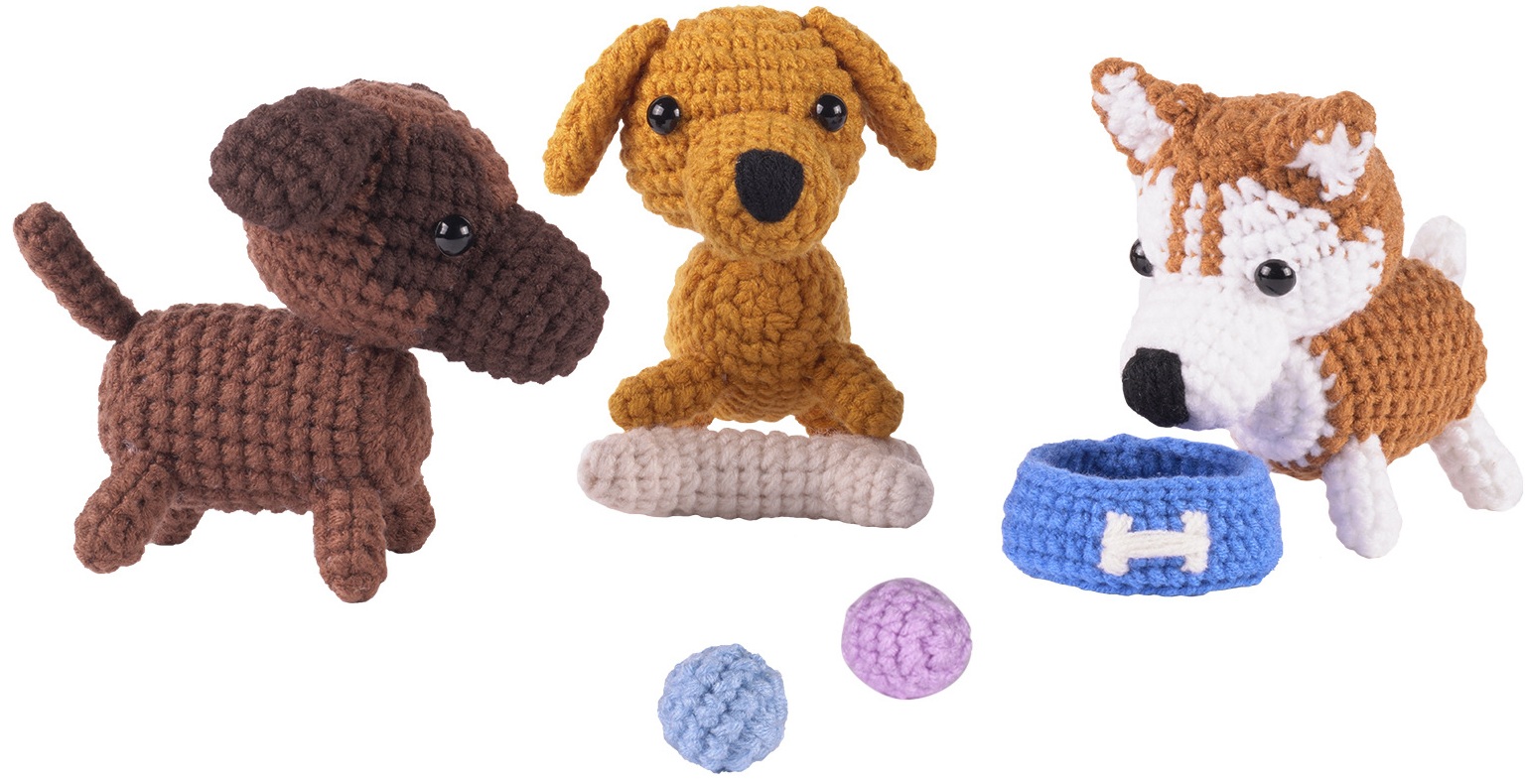 L-C8.2 DIY2604-081 DIY Crochet Kit - 3pcs Dogs