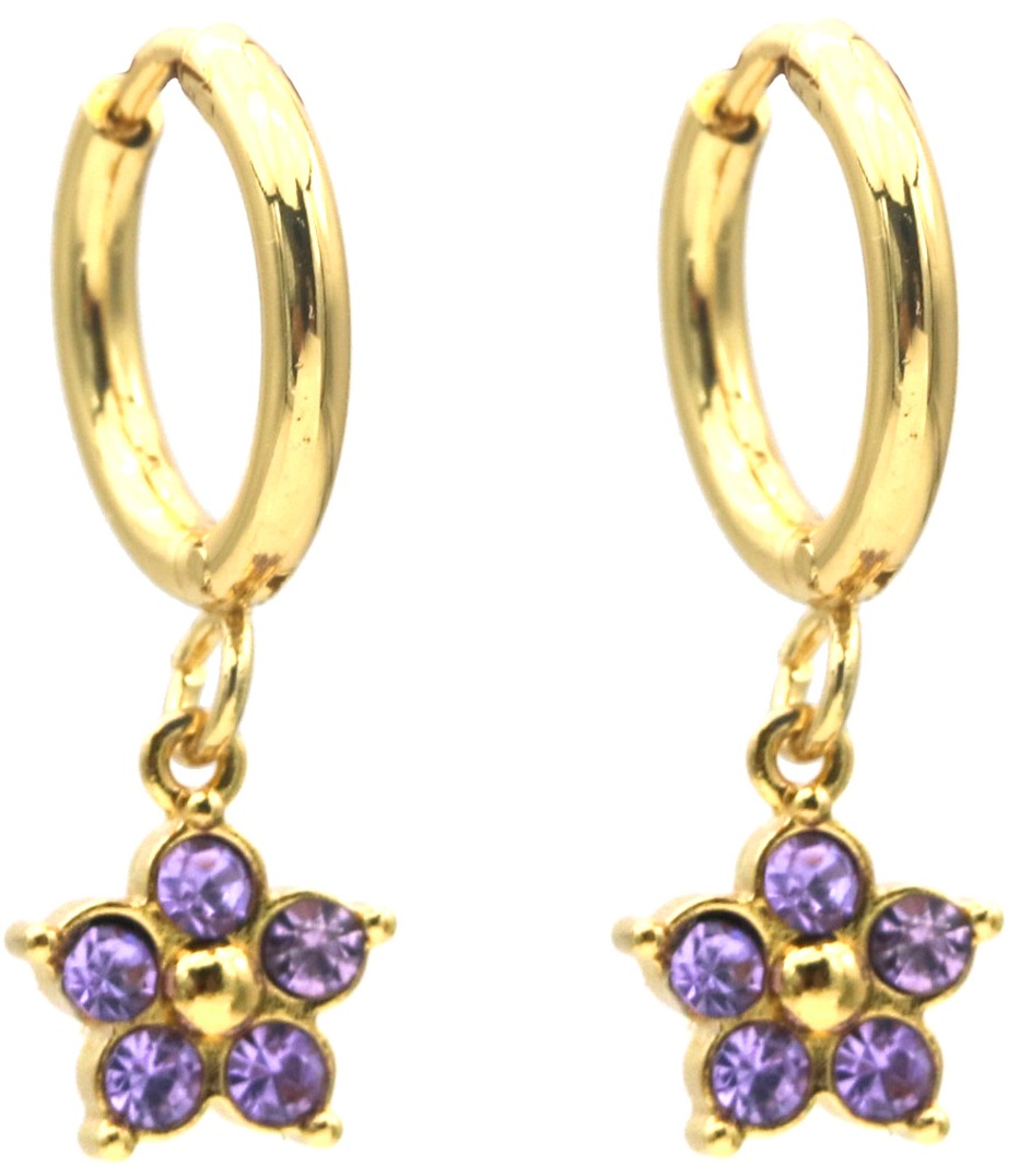 D-B6.1 E2612-208G-3 S. Steel Earrings Crystal Flower 2.5x1.2cm Purple