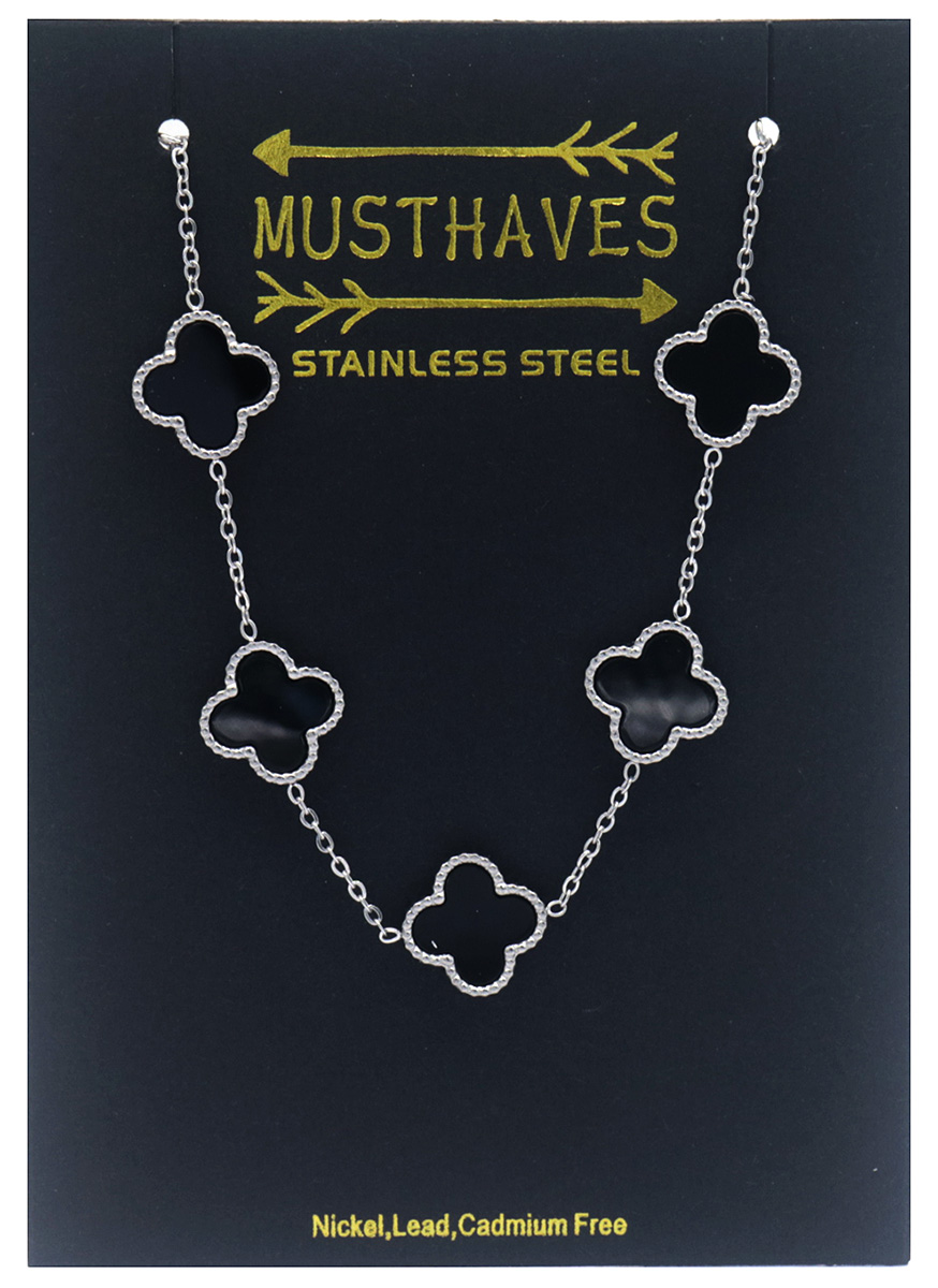 B-B7.2 B089-008S S. Steel Bracelet Clovers Black