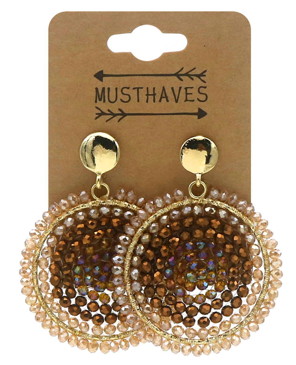 H-B2.3 E2591-131-3 Fashion Earrings Glassbeads 5.5x4cm Brown