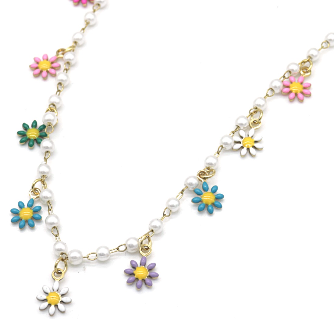 E-D11.2 N835-021G S. Steel Necklace Flowers