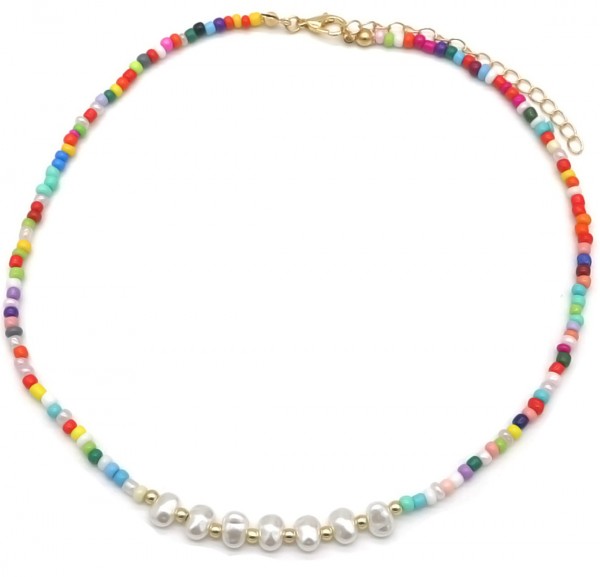D-E3.3 N1656-028 Necklace Glassbeads Pearls Multi
