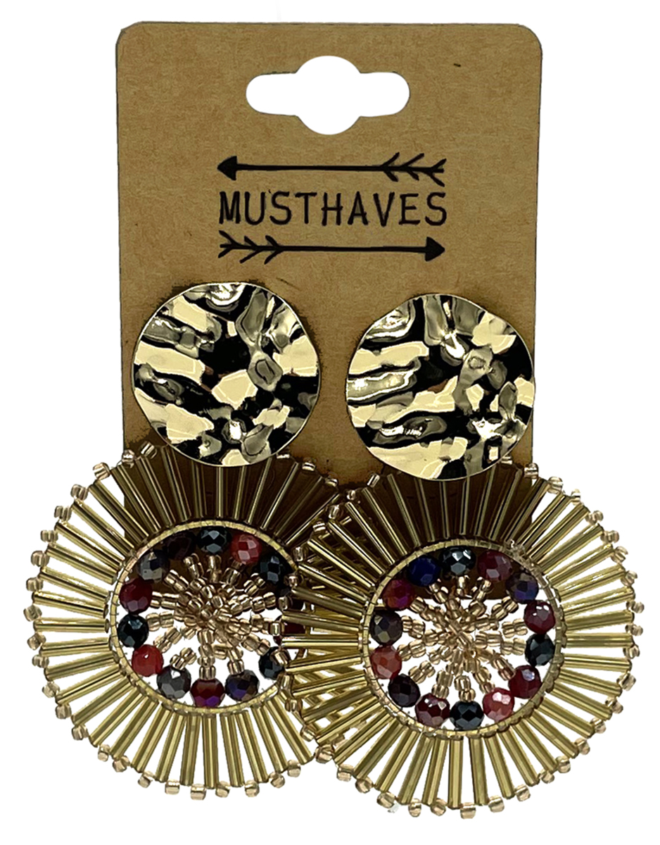 E-C17.2 E2591-130-2 Earrings Faceted Glass Beads 6x4.5cm Gold