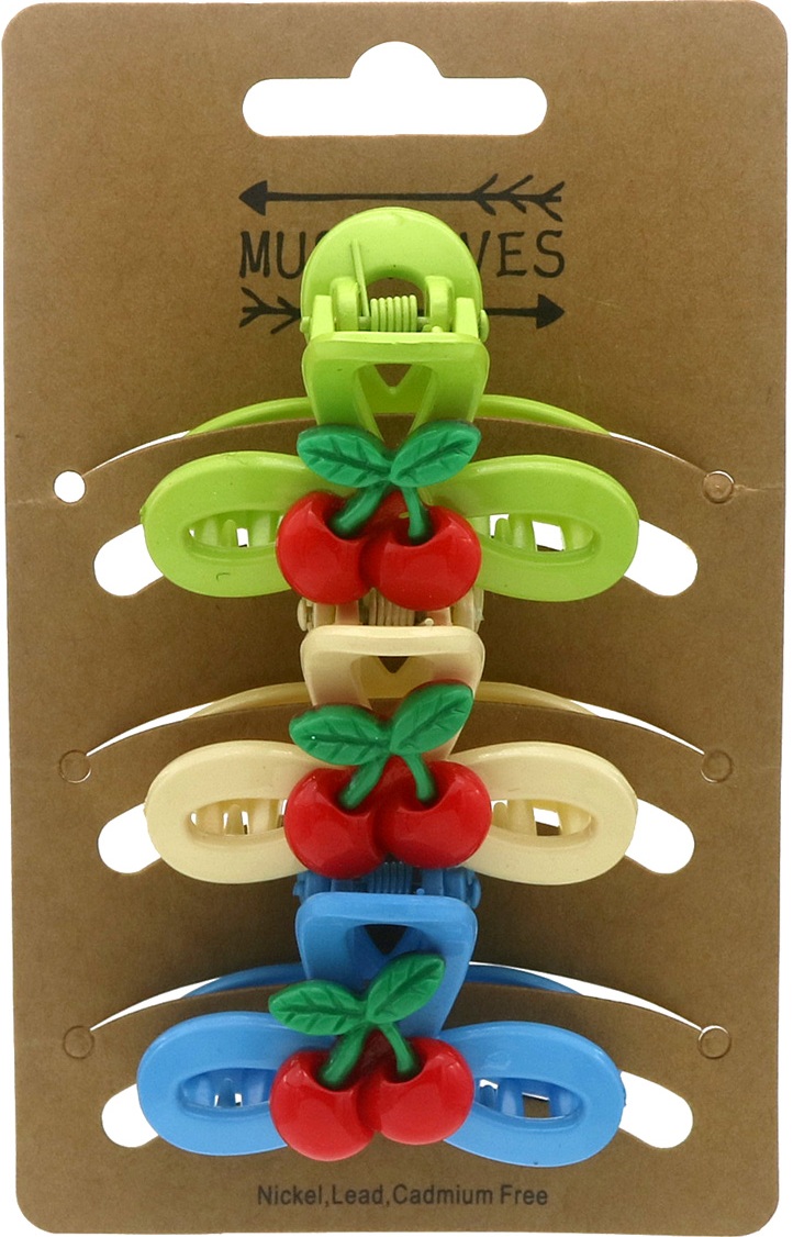 S-B1.1 H1127-002 Hair Claw 4.5cm Cherries Mixed Colors- 3pcs