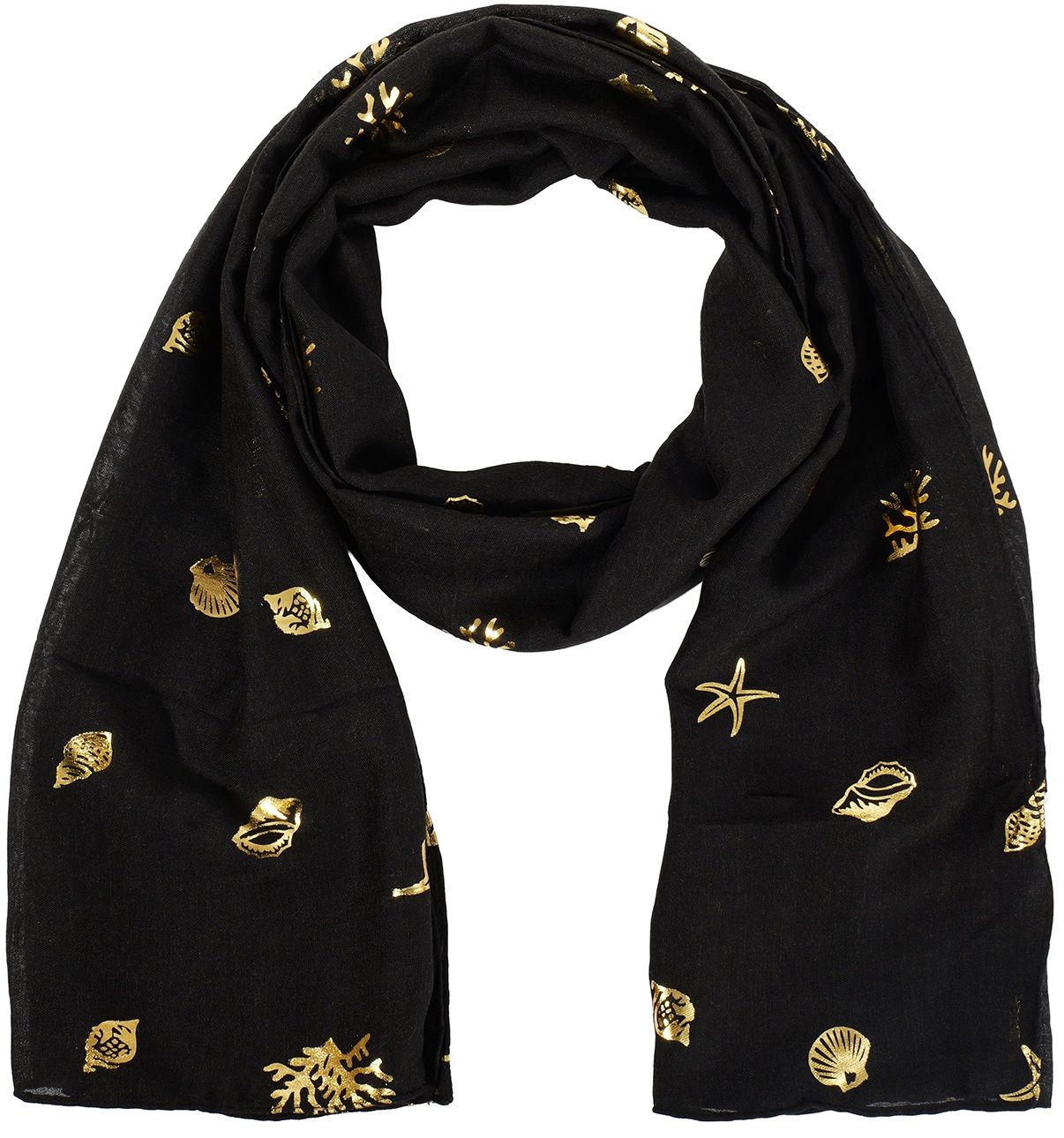 X-M3.1  SCARF1110-002-1 Summer Scarf Shells 180x70cm Black